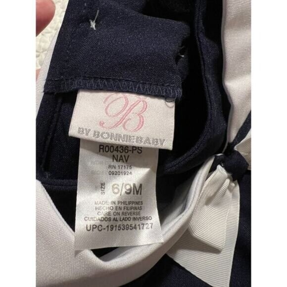 Bonnie Baby Sailor Dress Infant Girls Size 6-9 months Navy White Easter - Picture 3 of 5